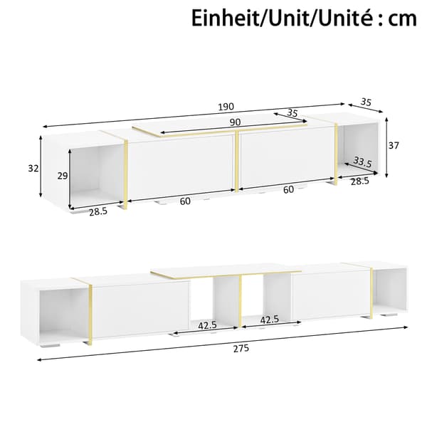 SONNENH TV-bord, Spånplade, Hvid, 275 × 35 × 37 cm