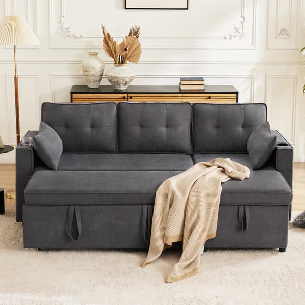 SONNENH Soffbädd med sovfunktion, L-formad soffa, modern design, stoppade möbler, soffa, fåtölj med förvaring, med kopphållare, vardagsrumssoffbädd