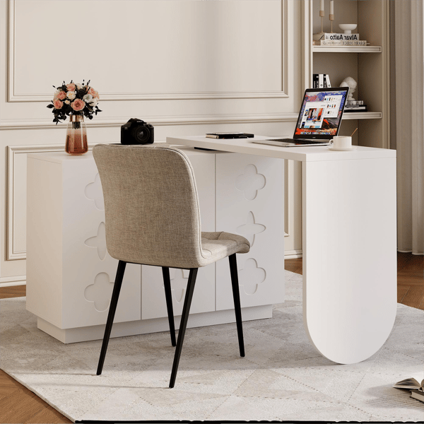 SONNENH Skrivbordsswivel L Shape Corner Computer Desk Office Table Dressing Table White 110cm