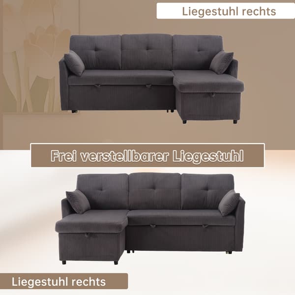 SONNENH Sovesofa, Fløjl, Mørkegrå, 206 × 108 × 66 cm