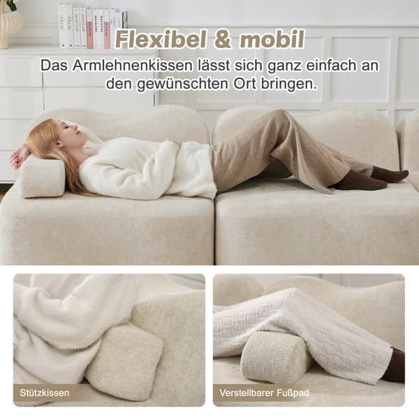 SONNENH 3 Seater U-formad Modular Boneless Sofa med 2 Ottomans, 32D High Density Foam, Wave Shape, Deep Seat, Movable Armrest Cushion