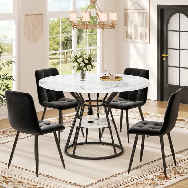 SONNENH Rund matbord (1 bit) Kök Table Breakfast Table Metal Legs Marble Pattern Gold / Black