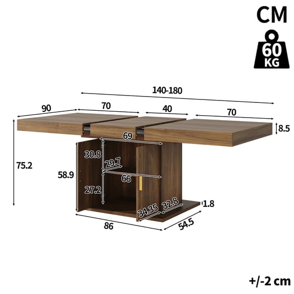 SONNENH Spisebord, MDF / Metal, Brun, 140 × 90 × 75,2 cm