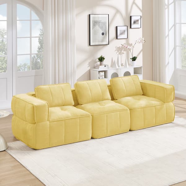 SONNENH 3-sitssoffa, Polyester, Gul, 271 × 93 × 67 cm