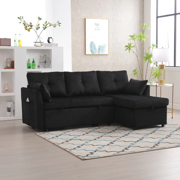 SONNENH Sovesofa, Fløjl, Sort, 206 × 108 × 66 cm