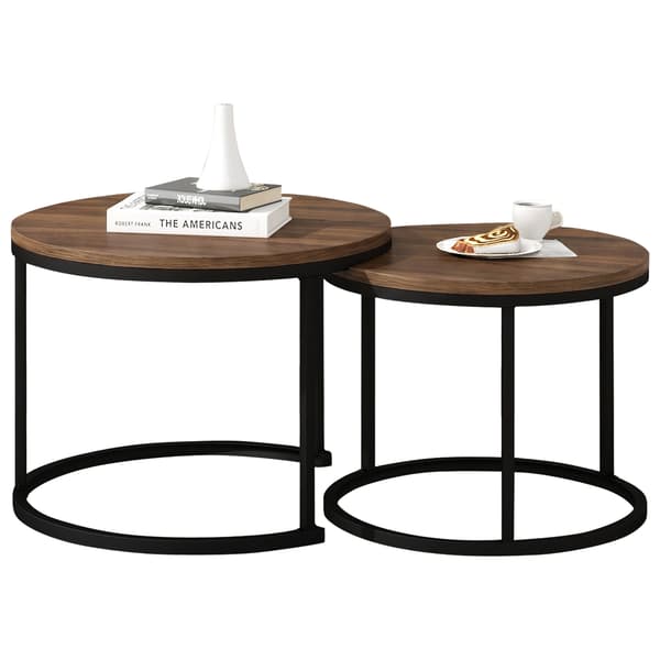 SONNENH Runde kaffe bord 2-stykke sæt levende værelse Runde nested side bord 2 Runde side borde