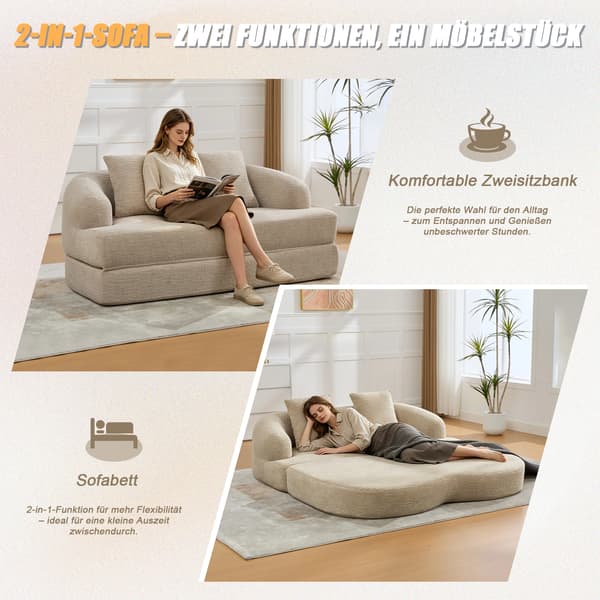 SONNENH Sovesofa, Chenille, Khaki, 157 × 84 × 65 cm
