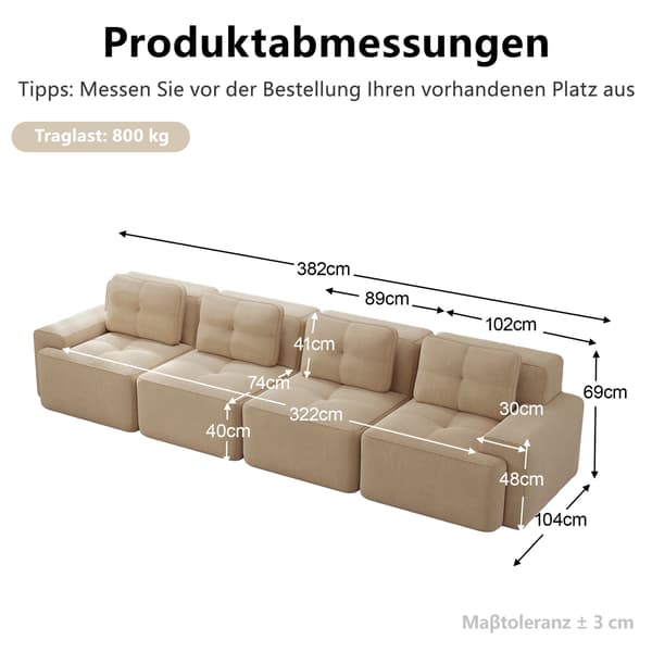 SONNENH Boneless Sofas för vardagsrum, Modular Sofa, 4 Seater Comfortable Upholstered Deep Seat Corduroy Cloud Sofa, Montering Gratis Soffa