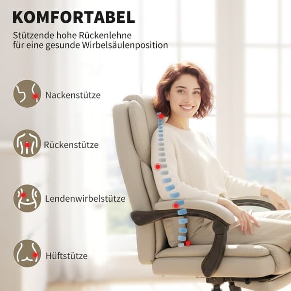 SONNENH Kontorstol, Kunstlæder, Beige, 67 × 65 × 119 cm