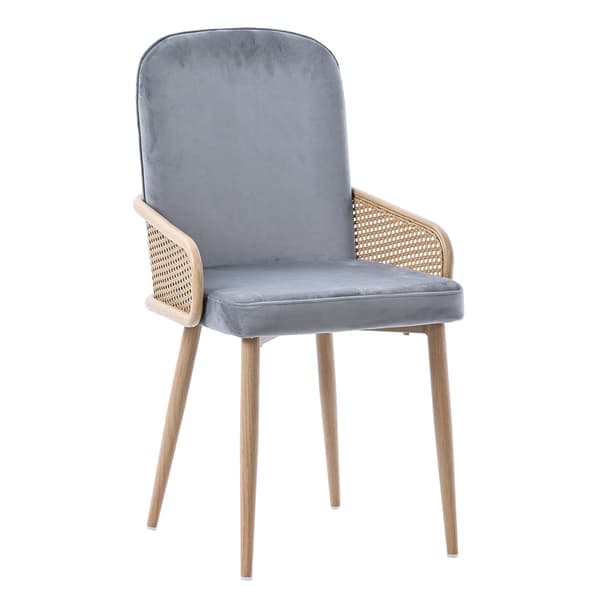 SONNENH Sammet Matstol, Set om 6, Rottingdesign, Vardagsrum, Sovrum, Med Fyra Metallben (Träeffekt), Grå