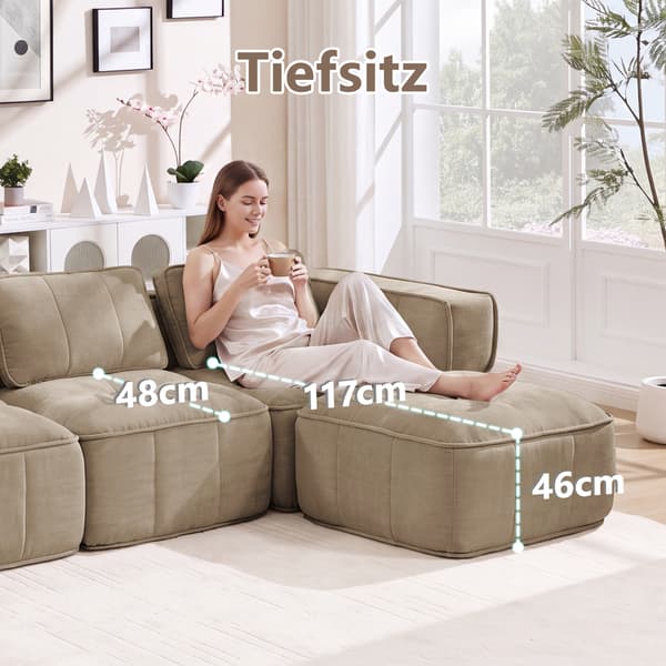 SONNENH U-formet sofa, Polyester, Sandfarvet, 344 × 162 × 67 cm