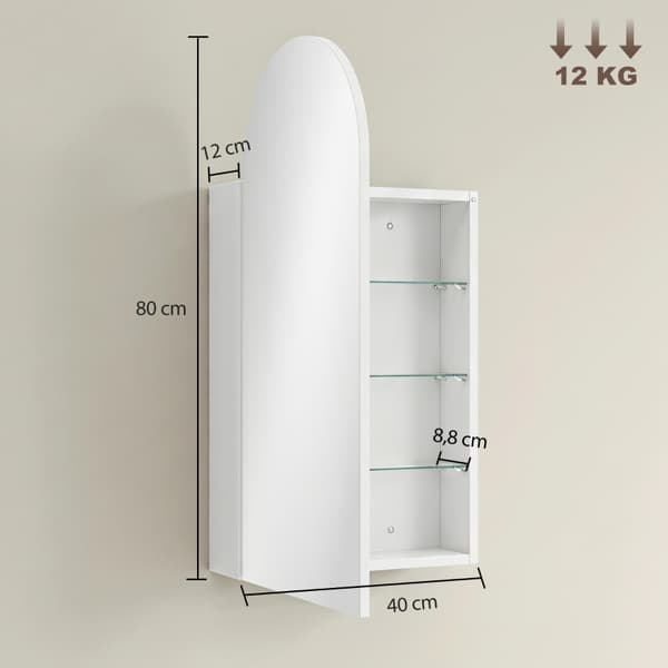 SONNENH Spegelskåp, MDF, Vit, 40 × 12 × 80 cm