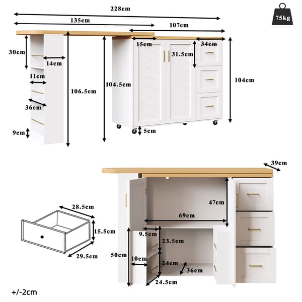 SONNENH Barbord, MDF / Metall, Vit, 135 × 39 × 104 cm