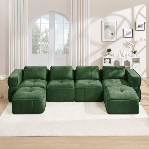 SONNENH U-formet sofa, Polyester, Grøn, 344 × 162 × 67 cm