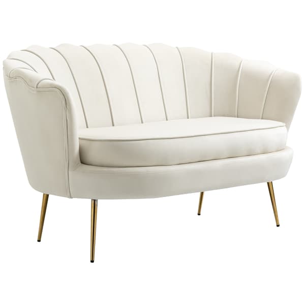 SONNENH 2-sits soffa soffa stoppad soffa loveseat armstöd sammet upp till 150 kg vardagsrum sovrum kräm 130x77x77cm