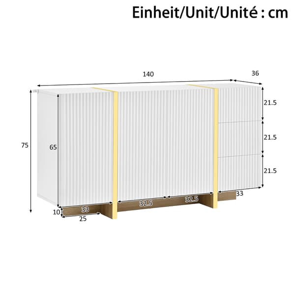 SONNENH Sideboard, MDF / Spånskiva, Vit, 140 × 36 × 75 cm