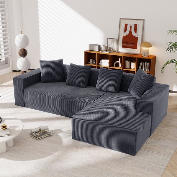 SONNENH Hjørnesofa, Fløjl, Grå, 261 × 146 × 65 cm