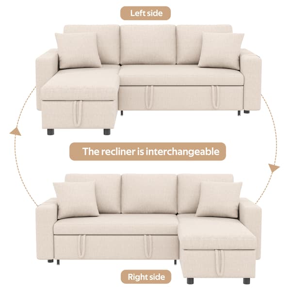SONNENH Bäddsoffa, Linnelook, Beige, 219,5 × 142,5 × 83 cm