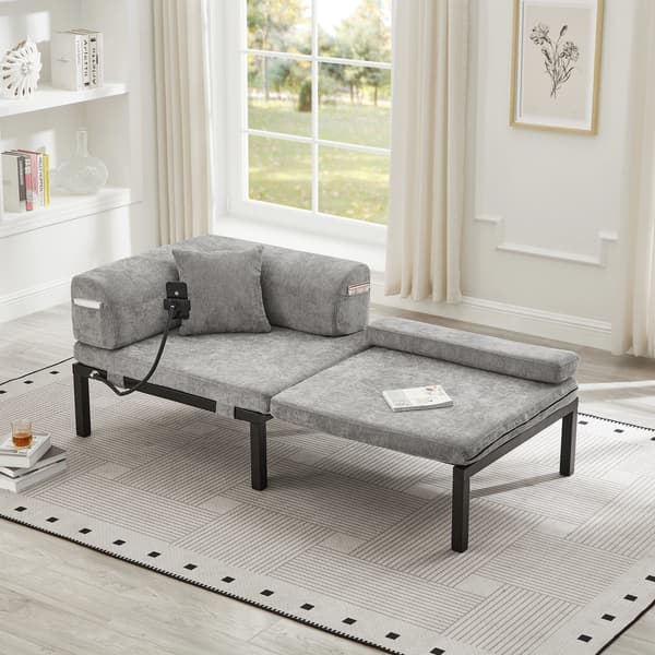 SONNENH Foldbar sofa i massivt træ – Multifunktionel enkel sovesofa med udtræk - LYSGRÅ