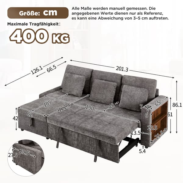 SONNENH Bäddsoffa, Chenille, Grå, 201,3 × 126,1 × 86,1 cm
