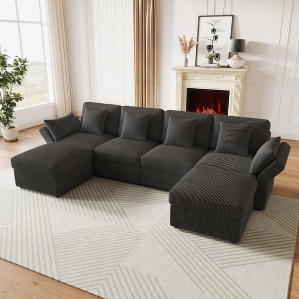 SONNENH U-formet sofa, Fløjl, Grå, 290 × 159,5 × 89 cm