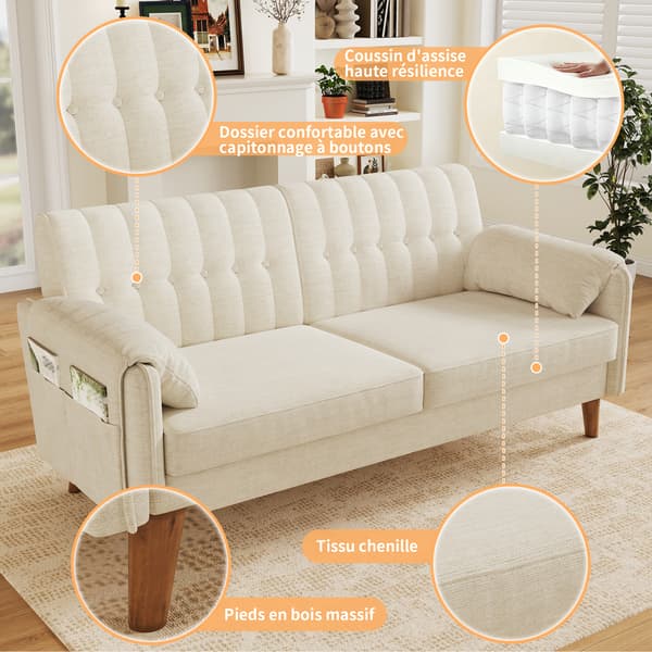 SONNENH 2-personers sofa, Chenille, Beige, 161,5 × 79 × 83,5 cm