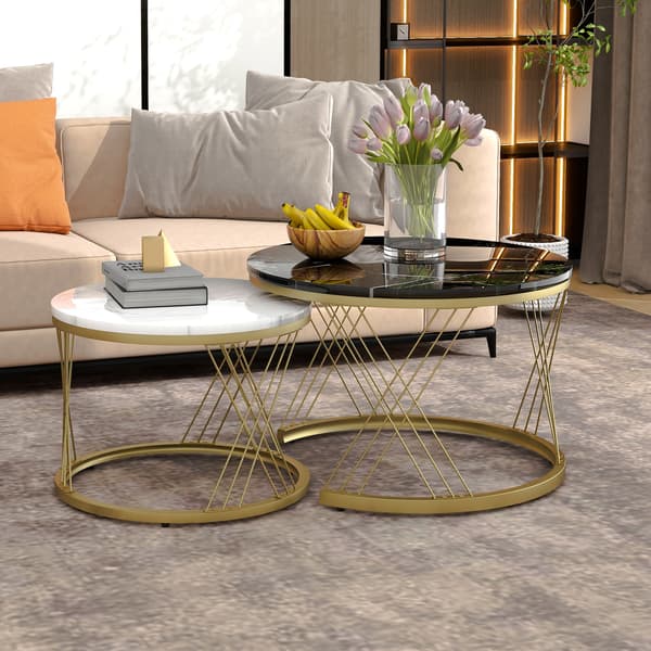 SONNENH Sofabord – sæt med 2, MDF, Sort, 70 × 70 × 45 cm