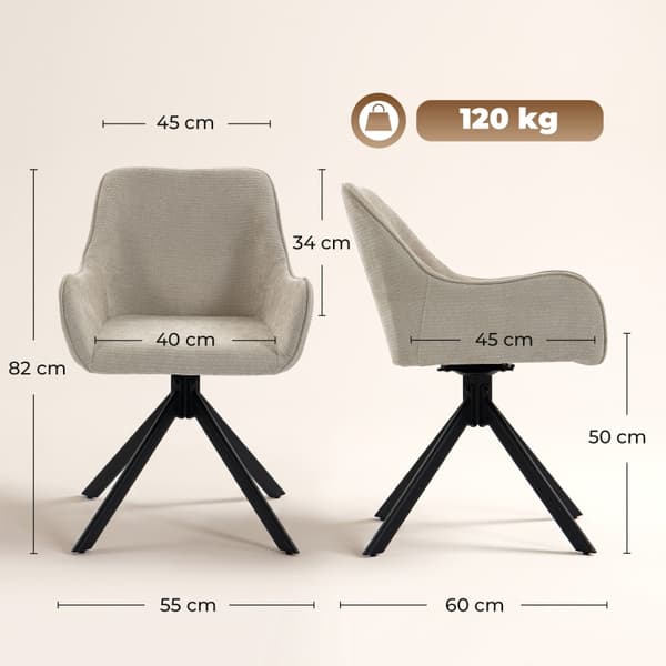 SONNENH Spisestuestol – sæt med 2, Polyester, Beige, 60 × 55 × 82 cm