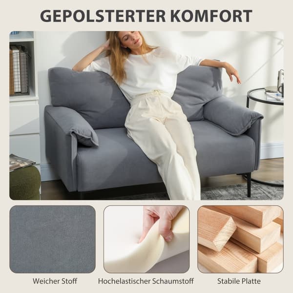 SONNENH 2-sits soffa, tjocka kuddar, sammetsöverdrag, stoppad soffa, Grå