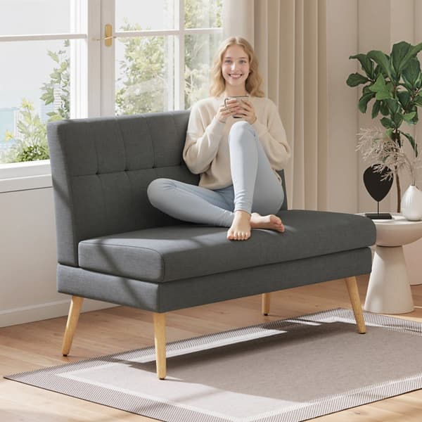SONNENH 2 Sæder Sofa Tufted Tilbage træ ben Tyk polstring Hør Se efter små rum Gray