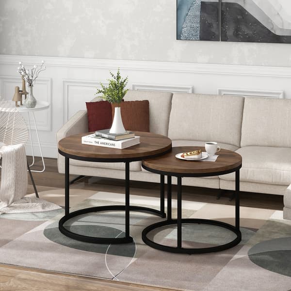 SONNENH Runde kaffe bord 2-stykke sæt levende værelse Runde nested side bord 2 Runde side borde
