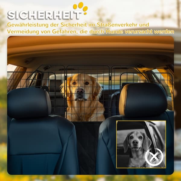 SONNENH Bilgitter til hunde, justerbart 93-150 cm, foldbart, nem montering, stål, sort