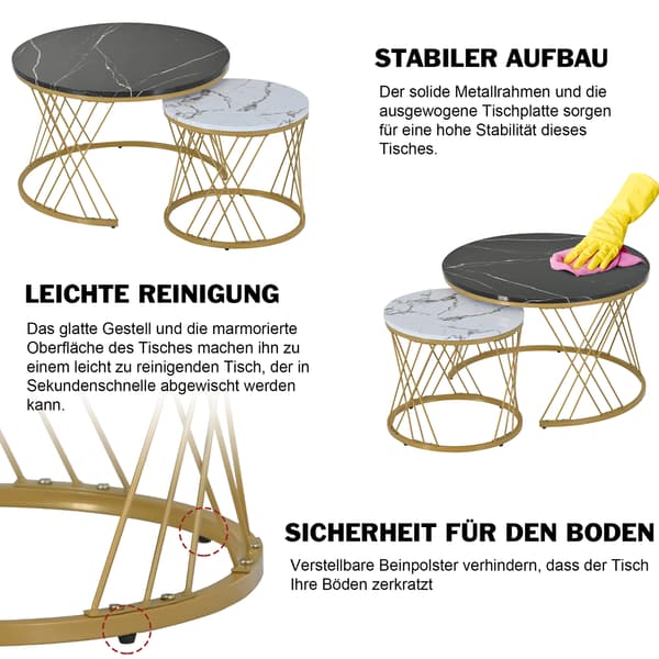 SONNENH Sofabord – sæt med 2, MDF, Sort, 70 × 70 × 45 cm
