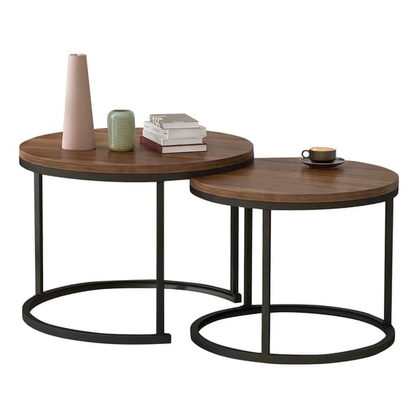 SONNENH Runde kaffe bord 2-stykke sæt levende værelse Runde nested side bord 2 Runde side borde