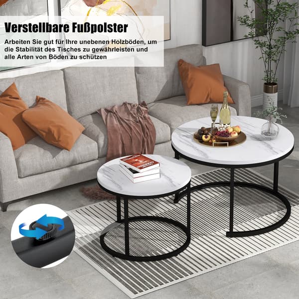 SONNENH Runde kaffe bord 2-stykke sæt levende værelse Runde nested side bord 2 Runde side borde