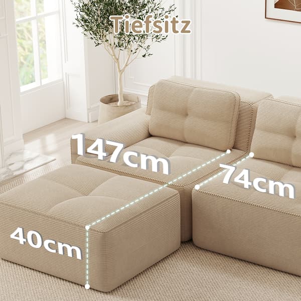 SONNENH Cloud Modular Sofa Boneless U Shaped Sofa, Modular Sofa med Ottoman, Modular Cloud Sofa, 3 Seater Corduroy Cloud Sofa för vardagsrum