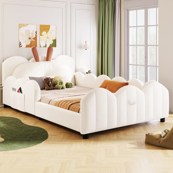 SONNENH 90x200 stoppad plattformsäng med kaninformade kuddar, beige