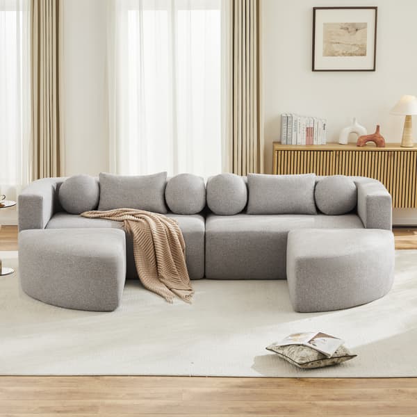 SONNENH Modulär soffa med sovfunktion, helt komprimerad molnsoffa, chenille, ingen montering, grå, B292 x D165 x H68 cm