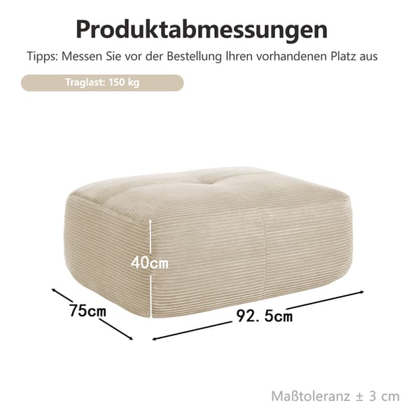 SONNENH Hamlet Ottoman fløjl beige
