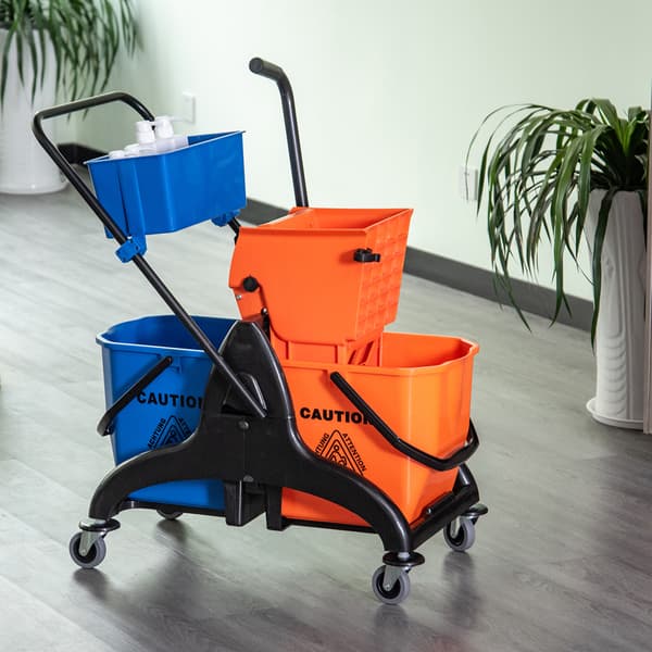 SONNENH Städvagn professionell städvagn med käkpress 2 hinkar + förvaring orange blå