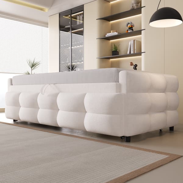 Dagseng og gæsteseng, 180 x 190 cm, beige, med sengegavl, med lamelbund