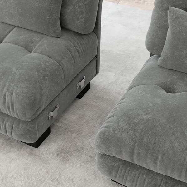 SONNENH Cloud hörn soffa för vardagsrum, chenille dubbel soffa med 2 lumbar kuddar och 2 dekorativa kuddar, solid trä ram, chenille grå