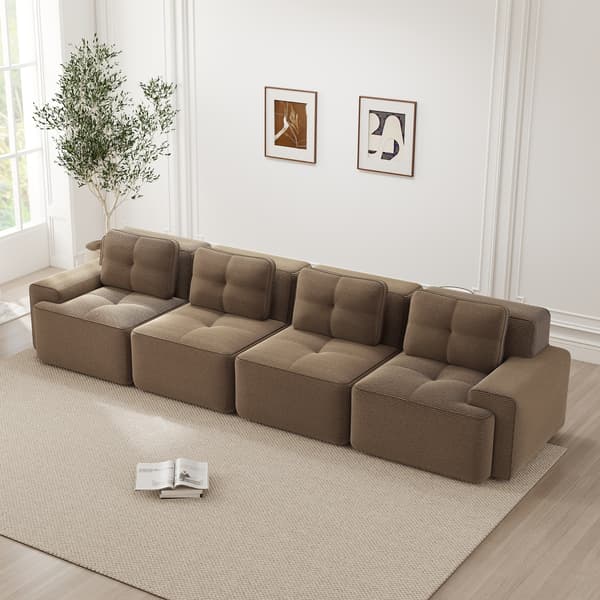 SONNENH Boneless Sofas för vardagsrum, Modular Sofa, 4 Seater Comfortable Upholstered Deep Seat Corduroy Cloud Sofa, Montering Gratis Soffa