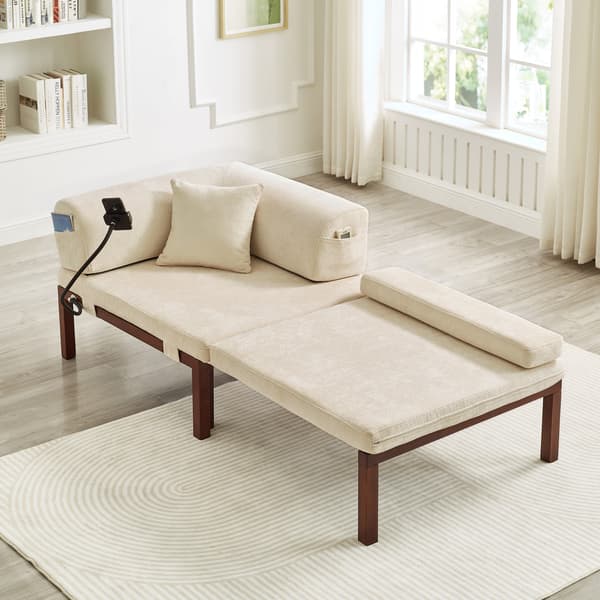 SONNENH Solid Træ Folde Sofa Seng – Multifunktionel Enkel Udtræksseng - BEIGE