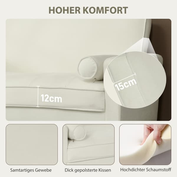 SONNENH 2-sits soffa Dubbelsitssoffa med gummiträben Stoppad soffa för vardagsrummet Sovrum Creme White