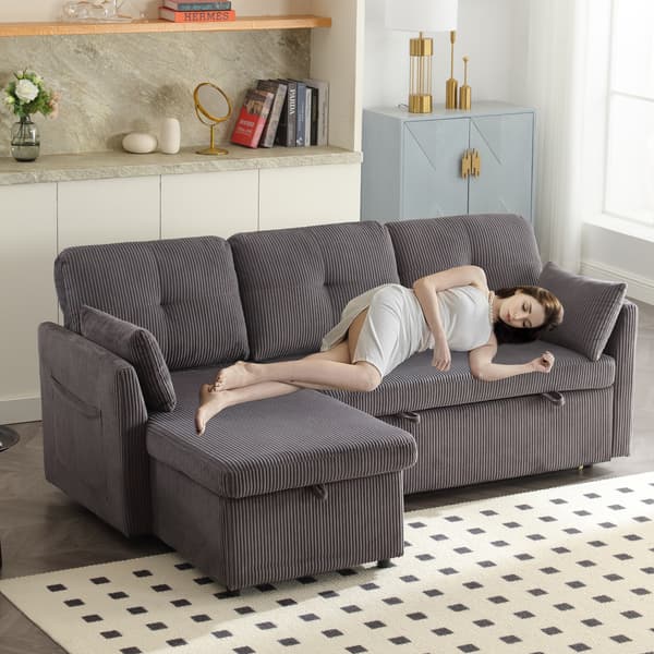 SONNENH Sovesofa, Fløjl, Mørkegrå, 206 × 108 × 66 cm