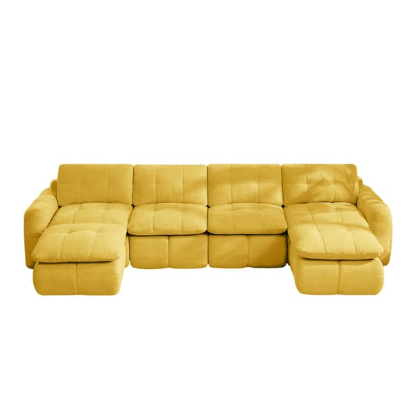 SONNENH U-formet sofa, Chenille, Gul, 334 × 160 × 68 cm