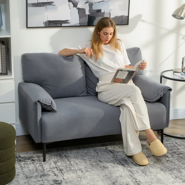 SONNENH 2-sits soffa, tjocka kuddar, sammetsöverdrag, stoppad soffa, Grå