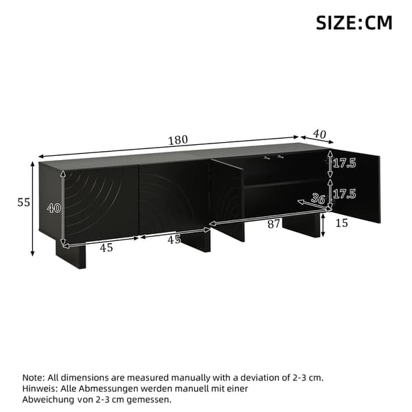 SONNENH TV-bord, Spånplade, Sort, 180 × 40 × 55 cm