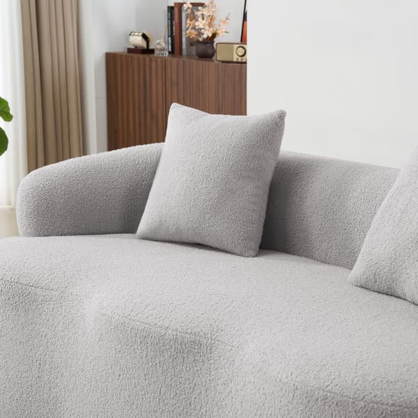 SONNENH Ljusgrå böjd dubbelssoffa, runda armstöd, kompressionssoffa med 2 kuddar, beige sovrumsoffa, ingen montering krävs